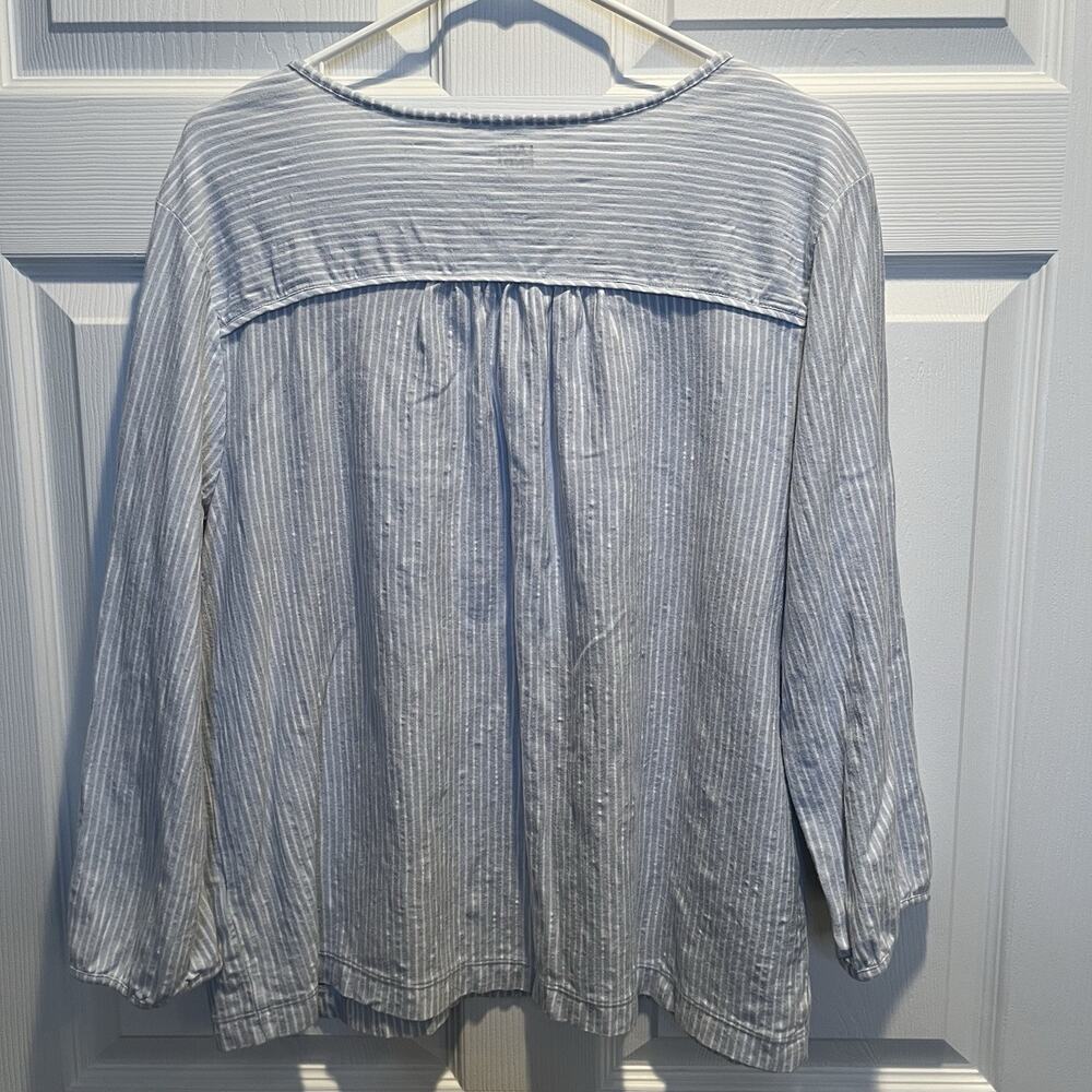 Lands End Striped Slub Top Size Large 3/4 Sleeve V-Neck 100% Cotton Casual - Picture 2 of 7